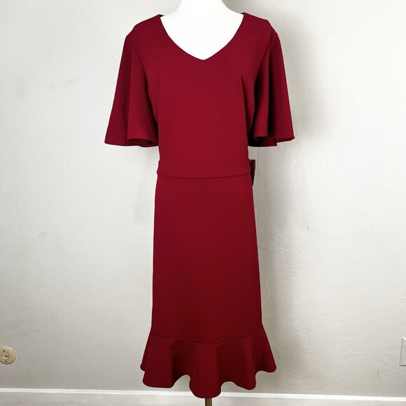 KASPER Dress Flutter Short Sleeve V Neck Sheath Crimson Red Size XXL NEW‎ - Picture 1 of 13